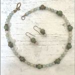 Agate and porcelain gold plated necklace and earrings set Photo 1