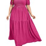 SheIn Pleated Frill Hem Short Sleeve Maxi Dress in Pink, Size 2XL Photo 0