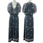 Free People Riley Embroidered Midi Maxi Dress Duster Black Grey Bohemian Medium Photo 6