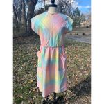 Vintage 80s Malouf Petite Bright Pastel Madras Plaid Dress with Pockets Size 8 Pink Size M Photo 6