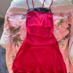 Tiger Mist wine red black lace cinched waist open tie back mini dress Photo 5