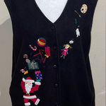 Bechamel Vintage Women’s Size L Christmas Black Fleece Vest Ugly Sweater Santa Size L Photo 0
