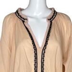 ZARA Shirt Women Large Tan Black TRF Blouse Fringe Casual Boho Bohemian Peasant Photo 4