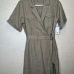 Nine West NWT's  Size M Khaki Utility Wrap Cross Over Dress Belt Pockets Sh/Slve Photo 0