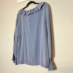 Ruffled Neck Silk Long Sleeve Steel Blue Blouse Size Large Balloon Sleeves NWT Photo 5