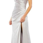 Mac Duggal  Satin Sleeveless Faux Wrap Ruched Gown Photo 0