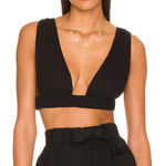 Indah Raina Bralette linen plunge crop top womens Black (small) going out party Photo 0