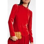 Ulla Johnson  Marlene Blouse Carnelian Autumn Velvet Mock Neck Top Size 4‎ NEW Photo 2