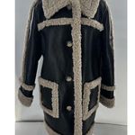 Badgley Mischka  Overcoat Jacket Sz M Faux Shearling Leather Black Aviator​ Photo 2