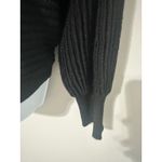 Vince Camuto Black Ribbed Knit V Neck Metallic Long Sleeve Sweater Top M Photo 3