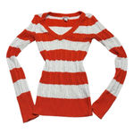 Arizona Jeans Y2K Orange & White Striped Form Fitting V-Neck Preppy Sweater  Photo 0