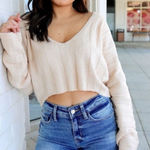 Forever 21 MOVING SALE  Cream Knit V-Neck Cropped Sweater Photo 0