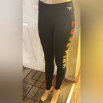 PINK - Victoria's Secret Victoria's Secret Pink Bling Ombre Rainbow Sequin Cotton Black Yoga Leggings Photo 3