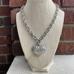 Anne Klein Authentic Ribbed Heart Silver Tone Vintage 80's Necklace Link Toggle Photo 1