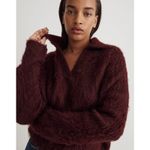 Madewell  Brushed Polo Sweater Size XXS Burgundy Oversized Shaggy Soft Chic Photo 6