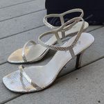 Metaphor  Sienna Heel Open Toe Heels Strappy Silver Metallic Snake Print Sandals Photo 5