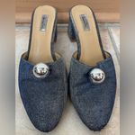 Vanessa Tao Metallic Blue Slip on Mules with Silver Ball Decoration, Size 38 Photo 1