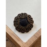Vintage Victorian Style Ornate blk velvet center Brass Brooch Pin With Filigree Black Photo 2