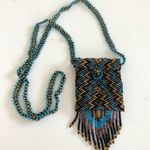 Blue/Brown Beaded Medicine Bag Necklace NWOT Photo 0
