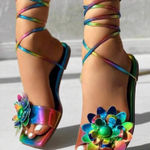 🌞🏝️Women Colorful Strappy Sandals with Floral Design Size 42.🍀 Red Photo 0