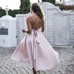 ZARA NWOT  LINEN BLEND PINK MIDI Dress With Bow Tie back Photo 5