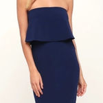 Lulus LULU’S Lots Of Love Navy Blue Strapless Midi Dress Photo 0