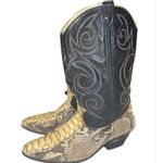 Exotic Leather Python Snakeskin Women’s Cowboy Boots size 6.5 Vintage Slip On Gold Photo 5