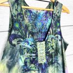 One World Purple & Green Flared Sleeveless Embellished Blouse Top Size XL Photo 3