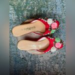 Vintage satin sequined floral evening mules, size 6 Red Photo 1