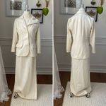 Vintage 70s Off White Cream Maxi Dress Point Collar Blazer Floral Jaquard Size M Photo 2
