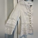 Basset Size S White Linen Lace Fitted Stone Button Front 3/4 Sleeve Top Germany Photo 5