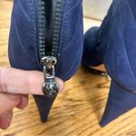 Velvet Angels | Platinum Blue Leather Ruched Front Island Platform Heels Size 9 Photo 8