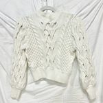 Amur Cynthia Cotton Puffed Sleeve Cable Crochet Knit Sweater White Womens Size M Photo 2