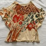 90s euro vintage unique printed cut out sleeve shoulder tee Size small Orange Photo 0