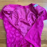 Vintage 80s Hot Pink Silk Studio Midi Dress Jacquard Short Sleeve Floral 8 Photo 7