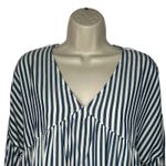 Madewell Women's Medium Blue White Viscose Striped Monterey Flowy Top V-Neck Photo 3