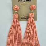 Natasha Coral Bead Tassel Gold Tone Metal Pierced Ear Earrings New With Tags Pink Photo 0