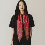 Liz Claiborne Vintage 1990 Floral Tapered Silk Scarf, Bold Red Twilly Scarf Photo 6