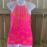 Lilly Pulitzer  Finn Silk Halter Tank Top Pop Pink Orange Tassel Tie Front Photo 1