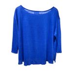 Alexis  Linen Tee Shirt Sz S Oversized Blue 3/4 Sleeve‎ Top Boat Neck Coastal Photo 1