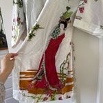 Shanghai SoHo White Cherry blossom Bamboo Floral Kimono Pajama Robe Silk Like OS Size undefined Photo 1