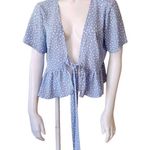 Romwe Blue & White Floral Ditzy Tie Front Peplum Top (L) Photo 2
