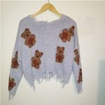 Just Polly Frayed Teddy Bear Sweater-Large-Cropped-Relaxed Fit-Factory Destroyed Photo 4
