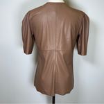 Lavender Brown New! ‘Kelly’ Tan Faux Leather Puff Sleeve Top Women’s Size XS Photo 4