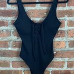 Aerie NWT  Lace-Up Ribbed Black Swimsuit S Photo 2