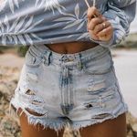 VICI Distressed Denim Shorts Photo 0