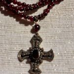 Dark Red Three Strand Cross Necklace Photo 1
