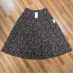 Joie  Button Front Black Floral Print Cotton Midi Skirt Fit & Flare Size 14‎ New Photo 1