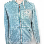 Cowgirl Tuff Acid Washed Bedazzled Zip Up Teal Sleeve Hit Back Hit Hood Hit Size M Photo 0