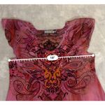 Y2K 2000s Floral Print Lettuce Cap Sleeve Whimsy Fairy Grunge Boho Top SMALL Pink Photo 6